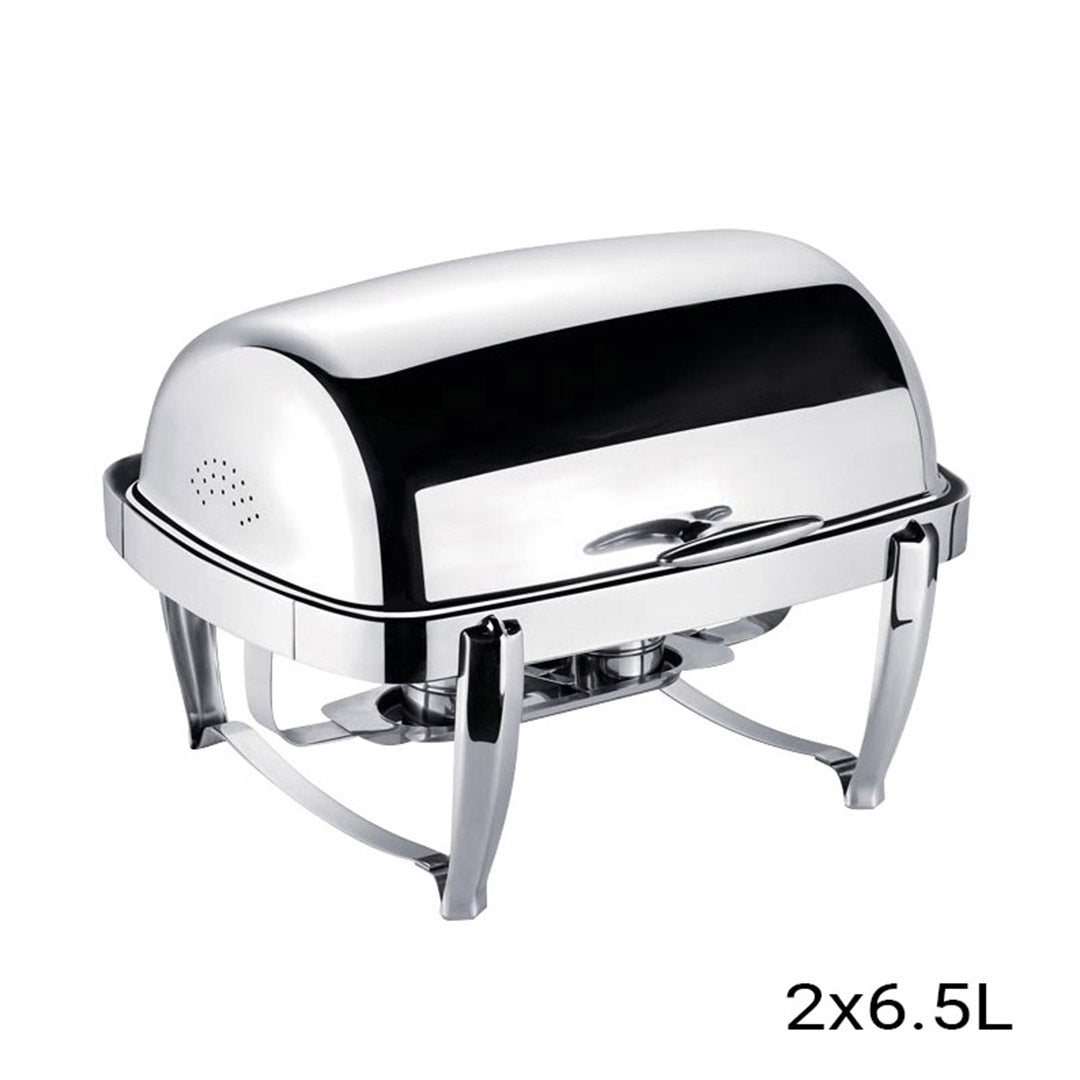 Premium 2X 6.5L Stainless Steel Double Soup Tureen Bowl Station Roll Top Buffet Chafing Dish Catering Chafer Food Warmer Server - image2