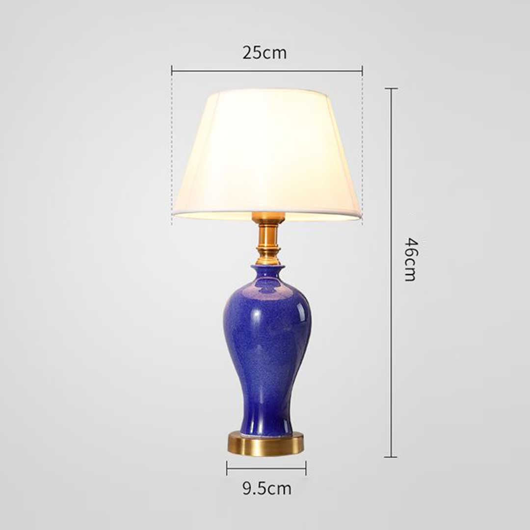 Premium 2X Blue Ceramic Oval Table Lamp with Gold Metal Base - image2