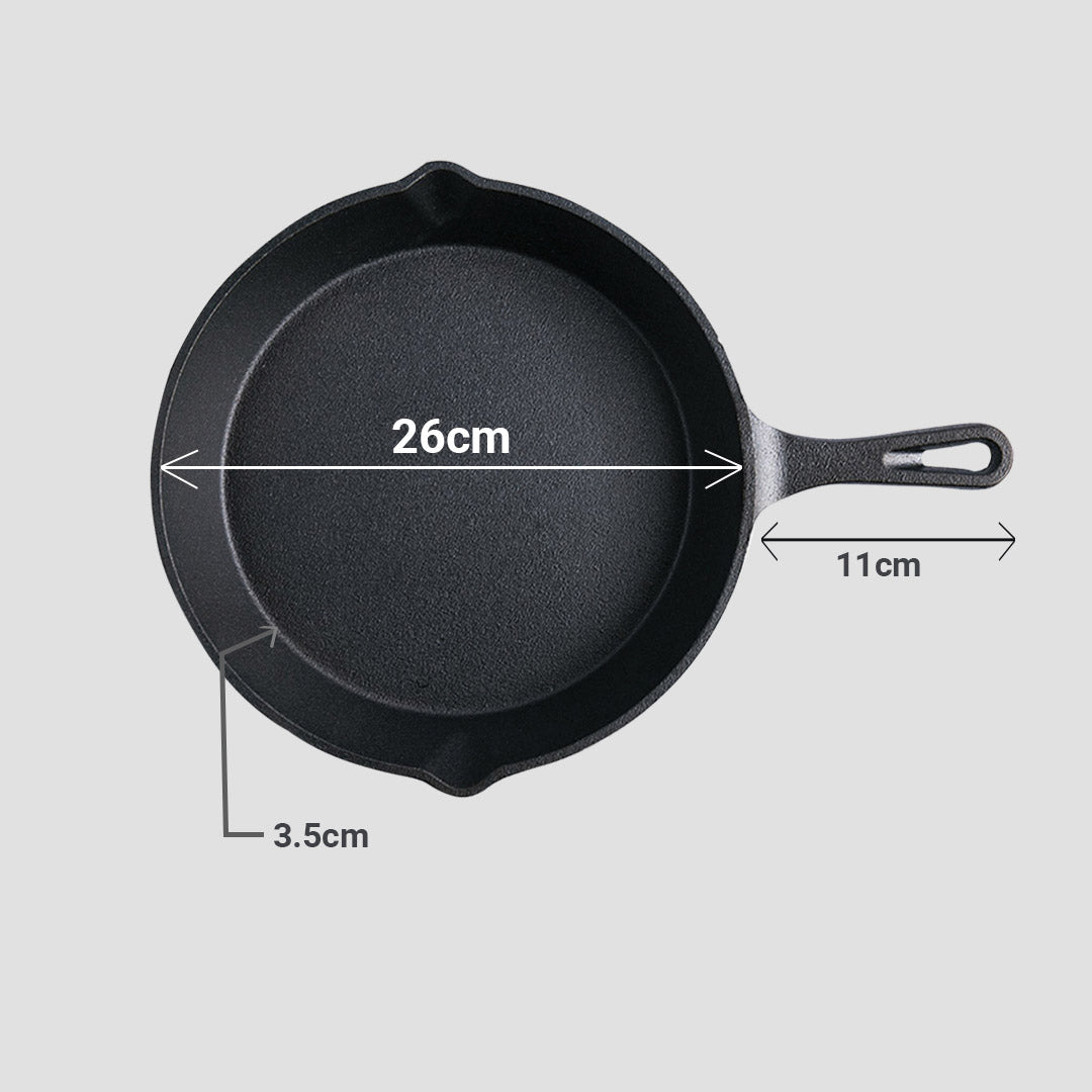 Premium 26cm Round Cast Iron Frying Pan Skillet Steak Sizzle Platter with Handle - image2