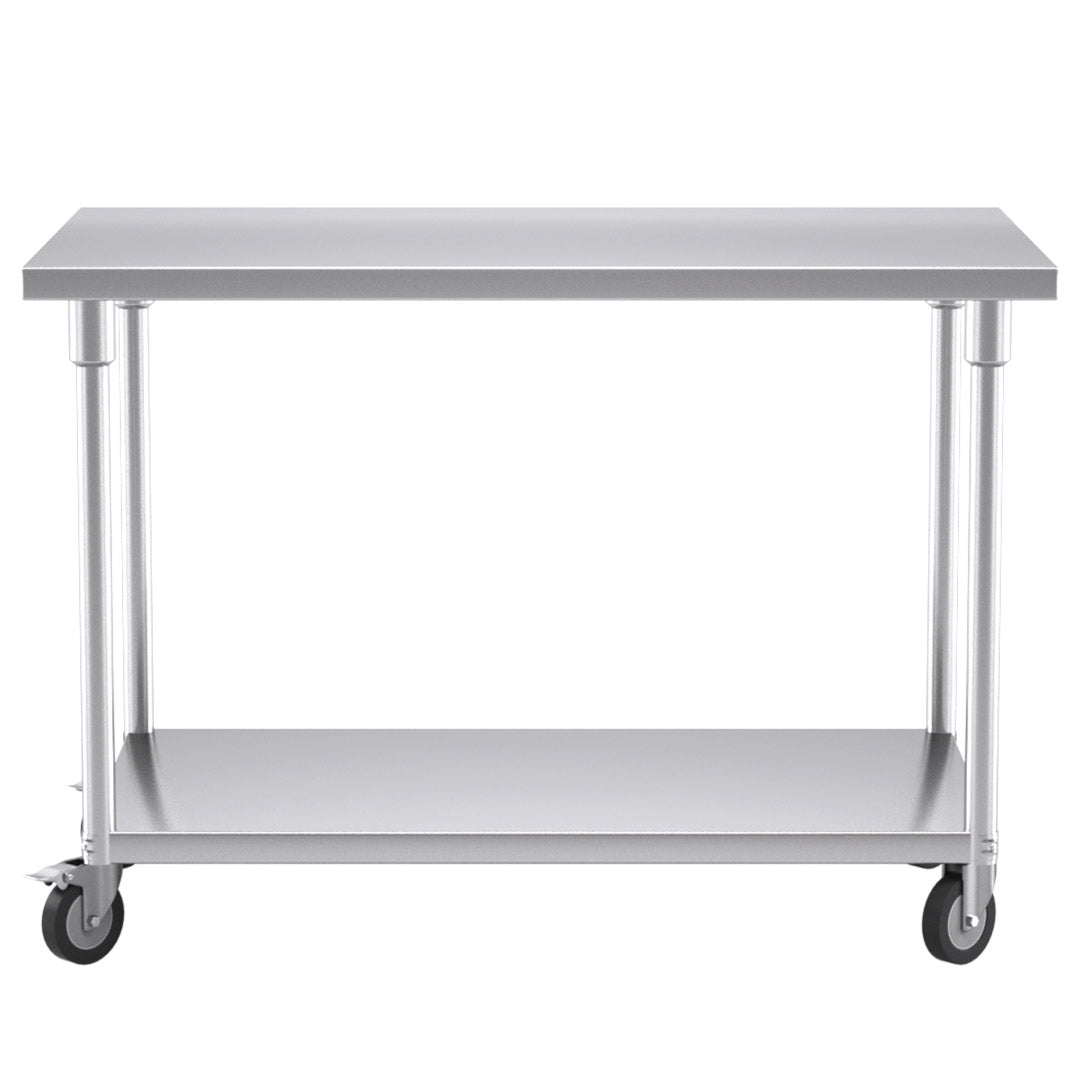 Premium 120cm Commercial Catering Kitchen Stainless Steel Prep Work Bench Table with Wheels - image2