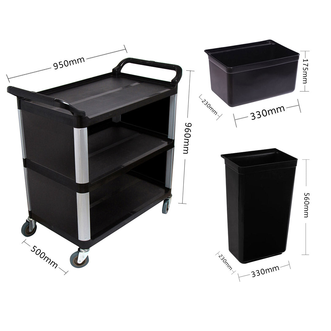 Premium 2X 3 Tier Covered Food Trolley Food Waste Cart Storage Mechanic Kitchen with Bins - image2