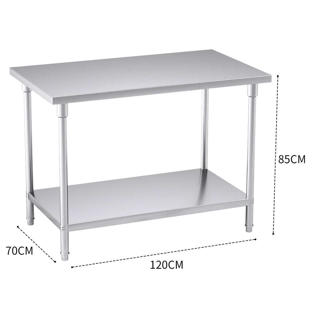 Premium 2-Tier Commercial Catering Kitchen Stainless Steel Prep Work Bench Table 120*70*85cm - image3