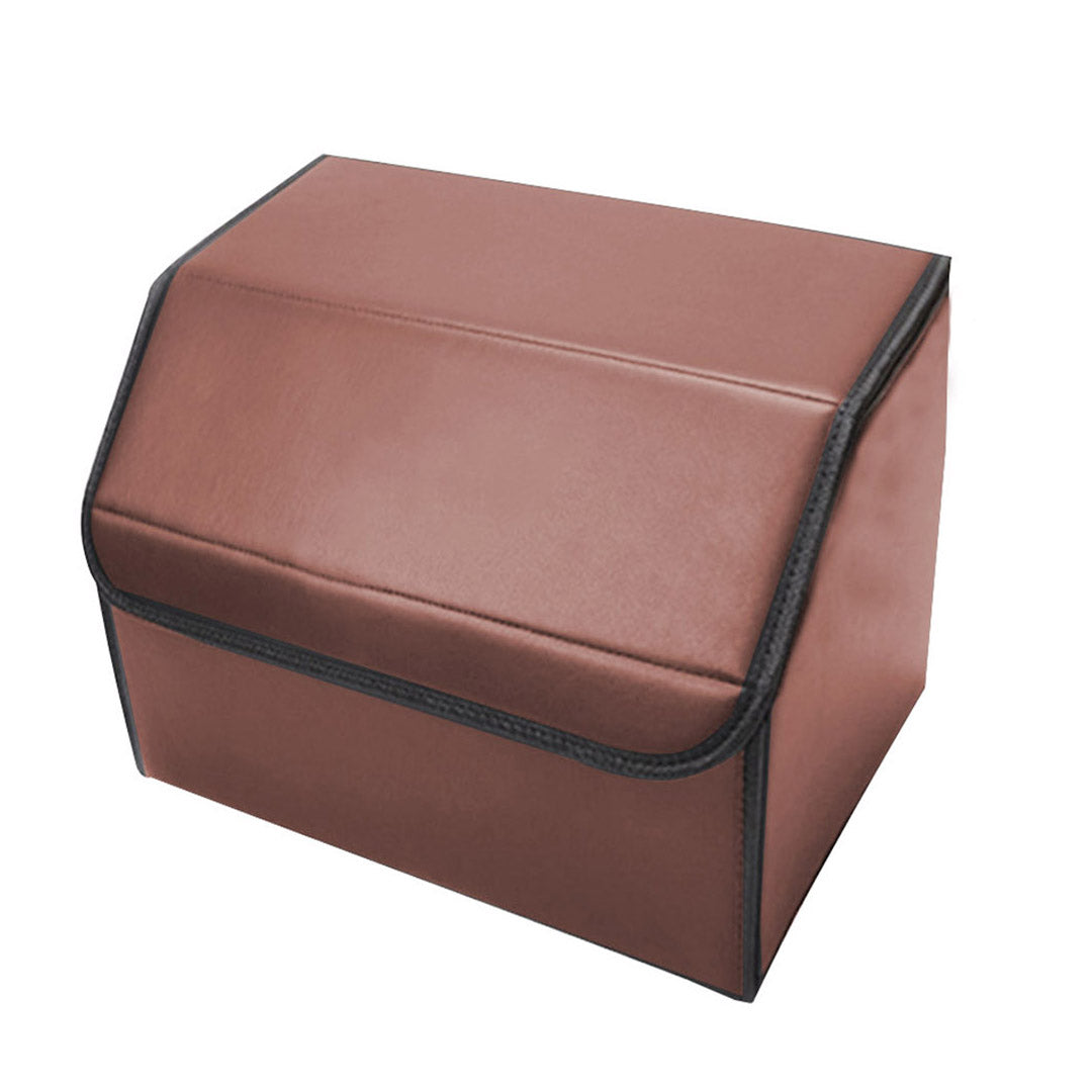 Premium 4X Leather Car Boot Collapsible Foldable Trunk Cargo Organizer Portable Storage Box Coffee Small - image3