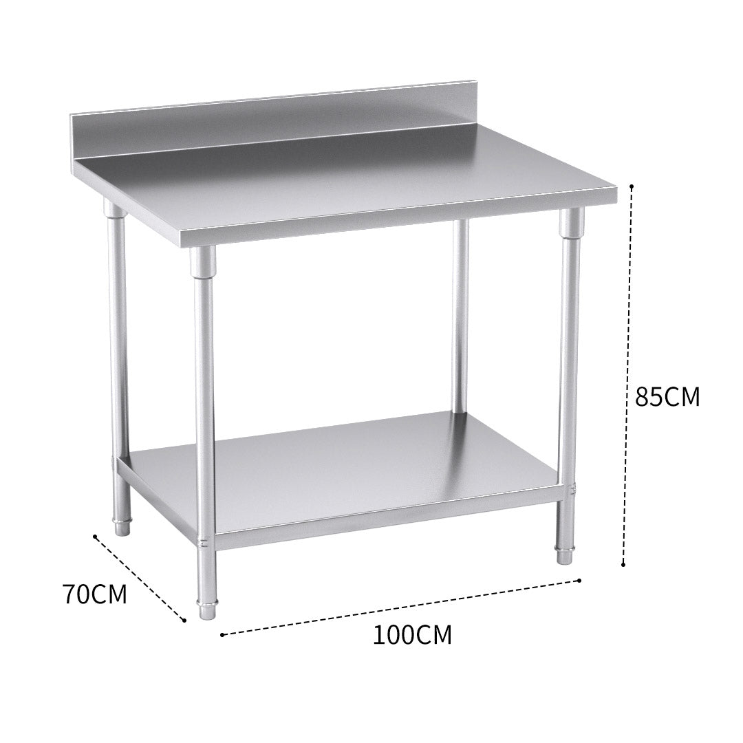 Premium Commercial Catering Kitchen Stainless Steel Prep Work Bench Table with Back-splash 100*70*85cm - image3