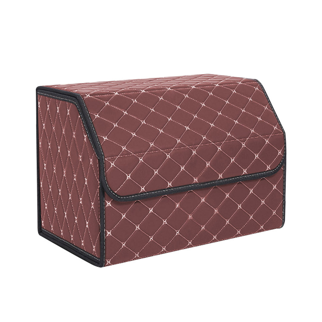 Premium Leather Car Boot Collapsible Foldable Trunk Cargo Organizer Portable Storage Box Coffee/Gold Stitch Medium - image3