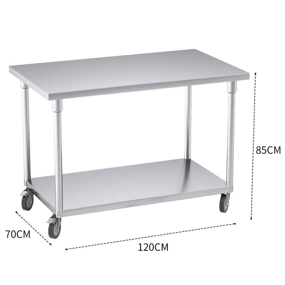 Premium 120cm Commercial Catering Kitchen Stainless Steel Prep Work Bench Table with Wheels - image3