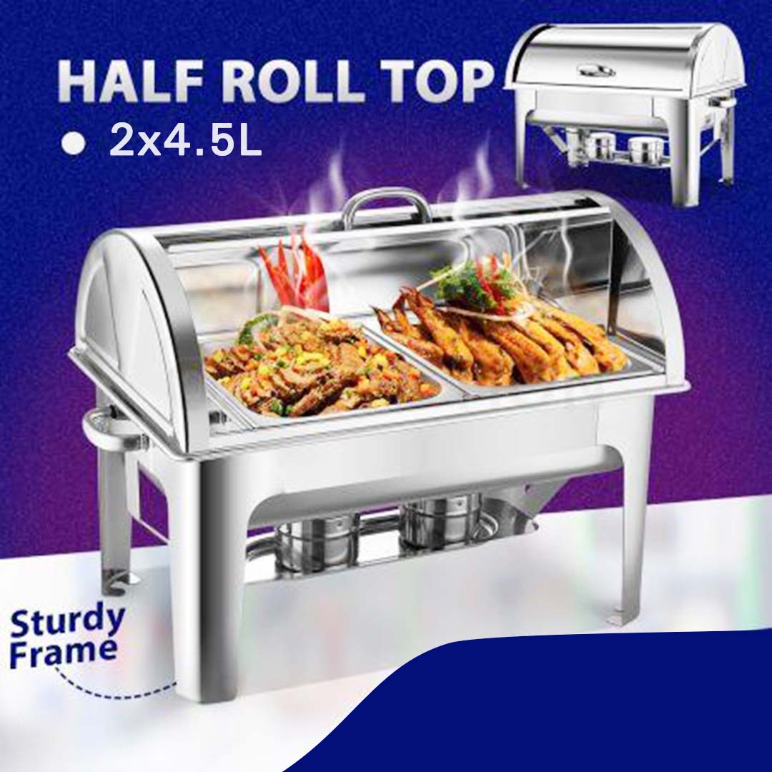 Premium 4X 4.5L Dual Tray Stainless Steel Roll Top Chafing Dish Food Warmer - image3