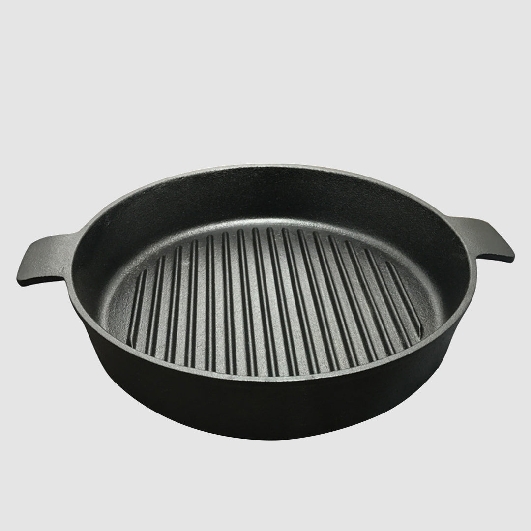 Premium 26cm Round Ribbed Cast Iron Frying Pan Skillet Steak Sizzle Platter with Handle - image3