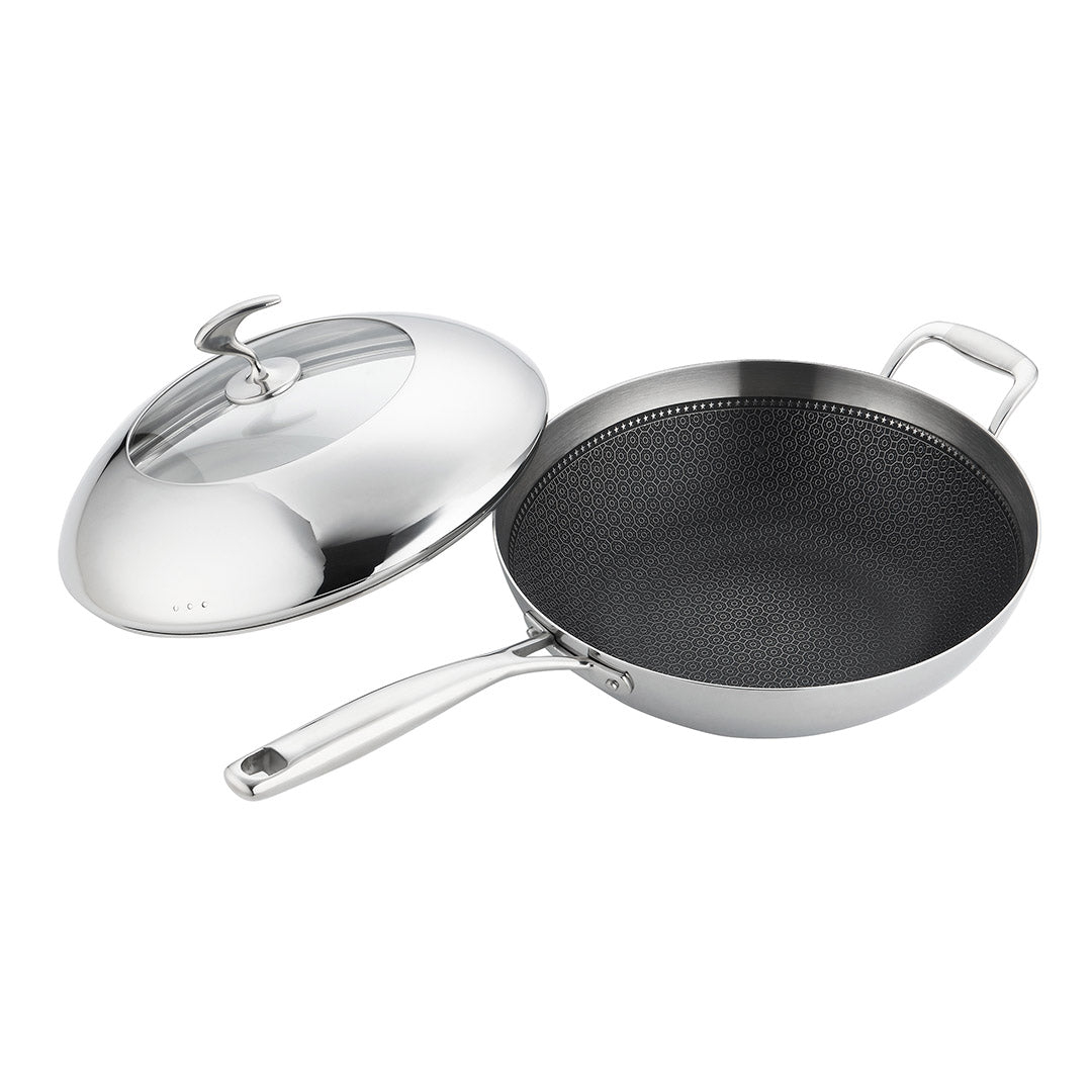 Premium 18/10 Stainless Steel Fry Pan 32cm Frying Pan Top Grade Non Stick Interior Skillet with Helper Handle and Lid - image3