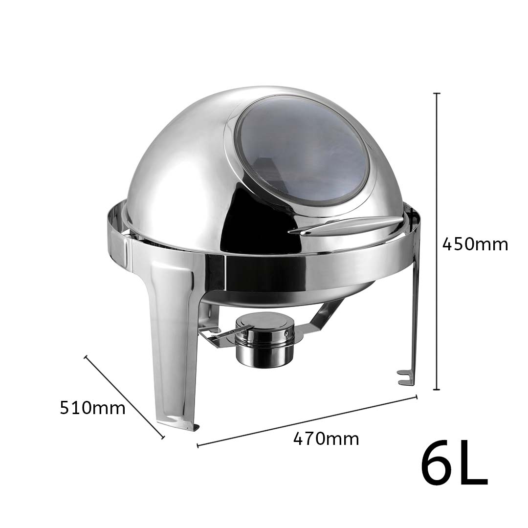 Premium 2X 6L Round Chafing Stainless Steel Food Warmer with Glass Roll Top - image3