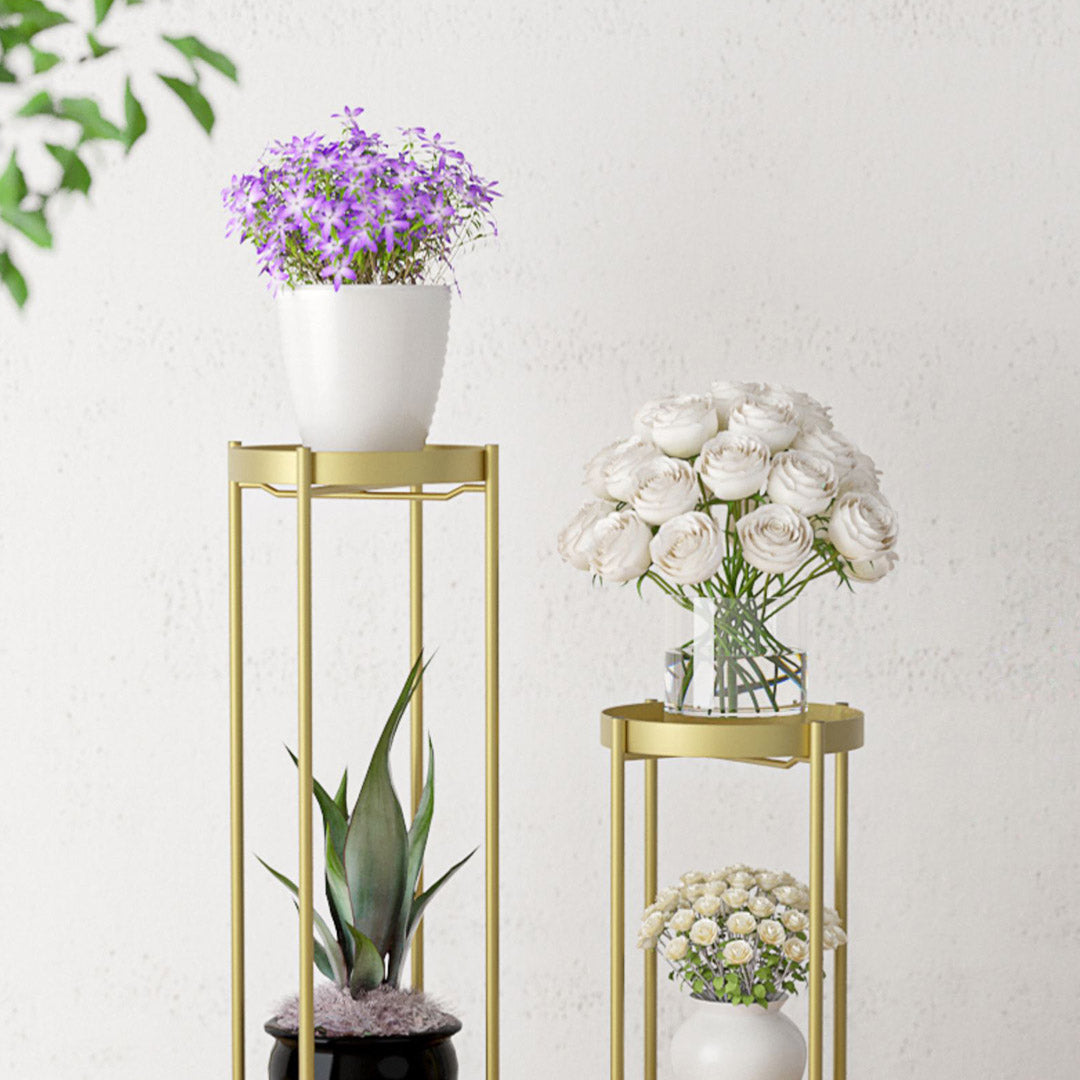 Premium 2 Layer 50cm Gold Metal Plant Stand Flower Pot Holder Corner Shelving Rack Indoor Display - image3