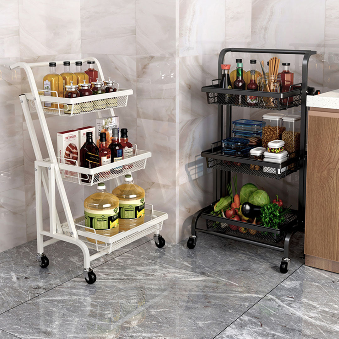 Premium 3 Tier Steel Black Adjustable Kitchen Cart Multi-Functional Shelves Portable Storage Organizer with Wheels - image3