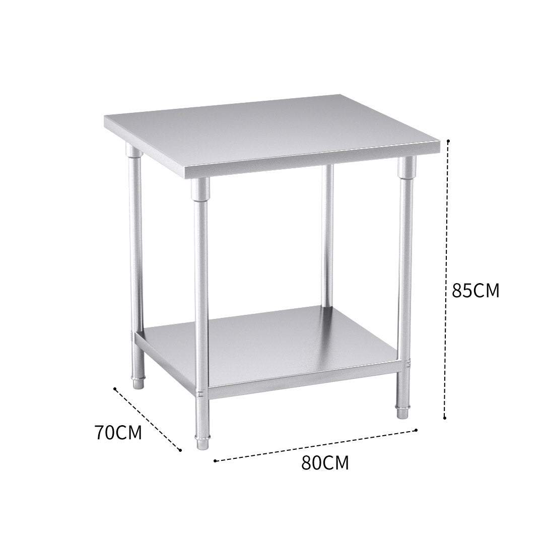 Premium 2-Tier Commercial Catering Kitchen Stainless Steel Prep Work Bench Table 80*70*85cm - image3