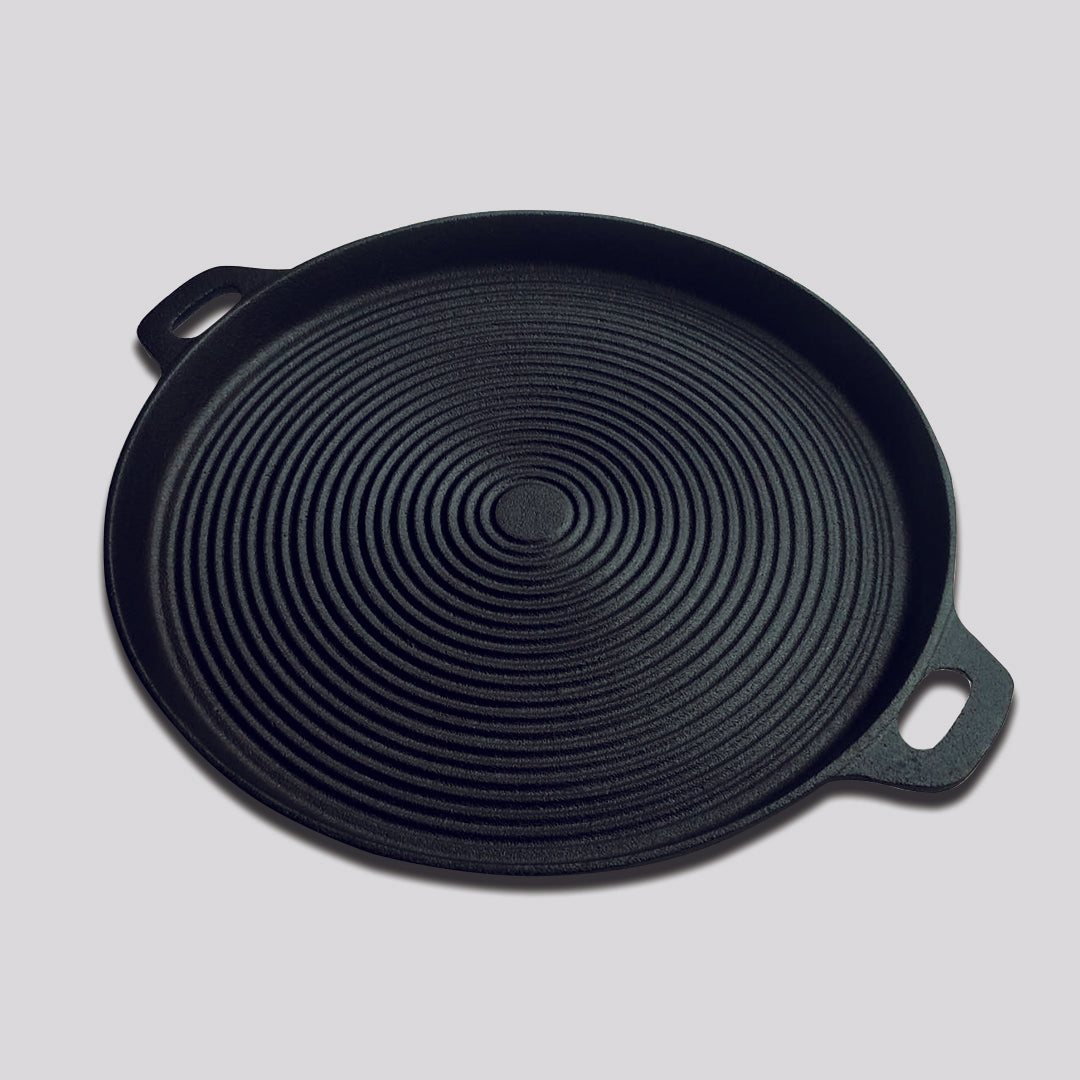 Premium 2X 35cm Round Ribbed Cast Iron Frying Pan Skillet Steak Sizzle Platter with Handle - image4