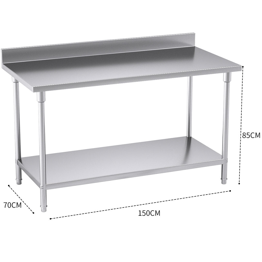 Premium Commercial Catering Kitchen Stainless Steel Prep Work Bench Table with Back-splash 150*70*85cm - image3