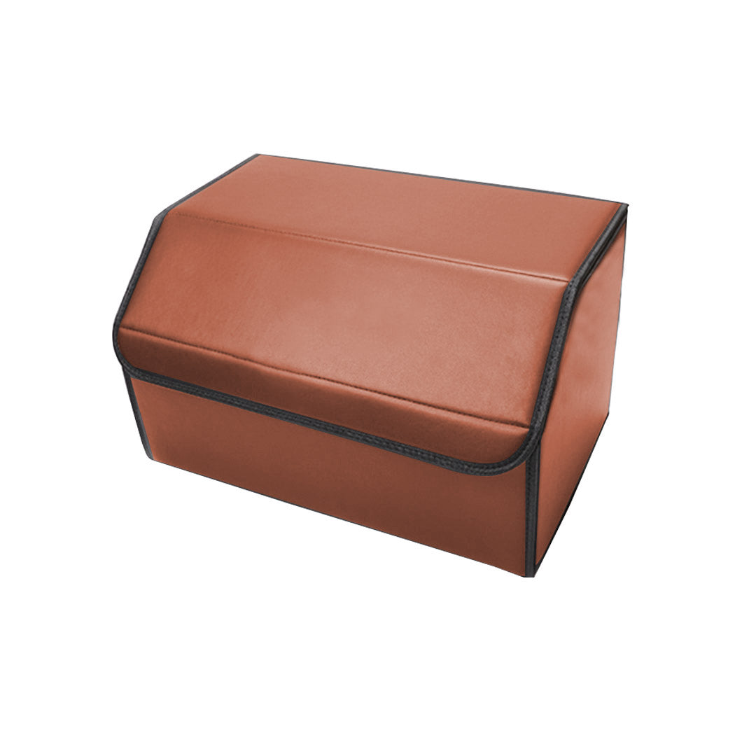 Premium Leather Car Boot Collapsible Foldable Trunk Cargo Organizer Portable Storage Box Coffee Medium - image3