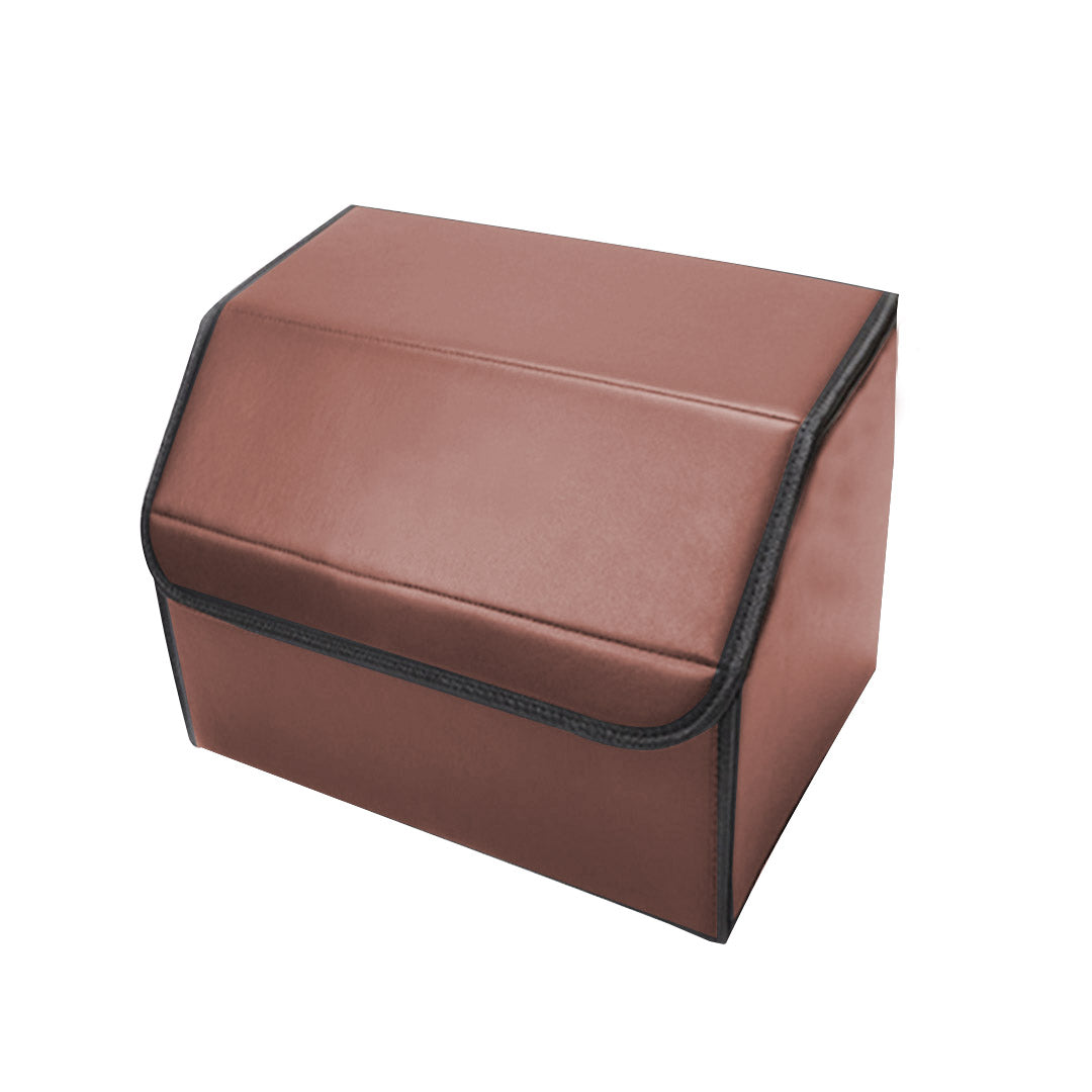 Premium Leather Car Boot Collapsible Foldable Trunk Cargo Organizer Portable Storage Box Coffee Small - image3