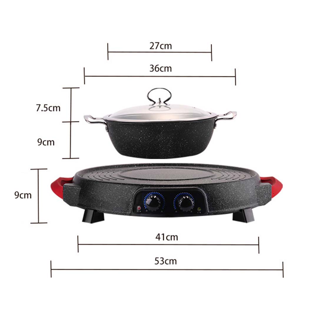 Premium 2X 2 in 1 Electric Stone Coated Grill Plate Steamboat Two Division Hotpot - image4