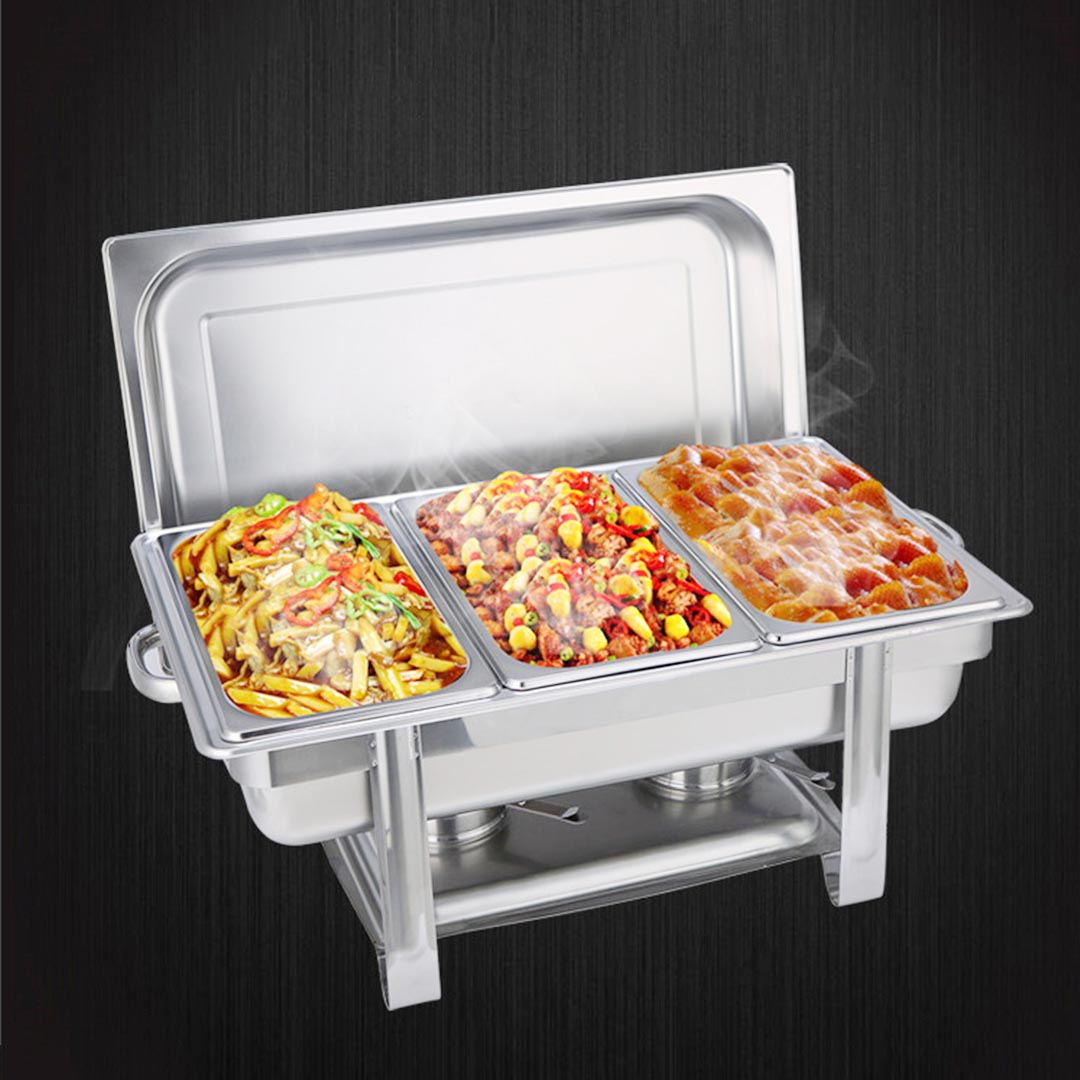 Premium Stainless Steel Chafing Triple Tray Catering Dish Food Warmer - image3