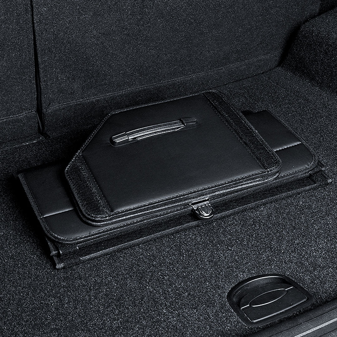 Premium Leather Car Boot Collapsible Foldable Trunk Cargo Organizer Portable Storage Box With Lock Black Medium - image3