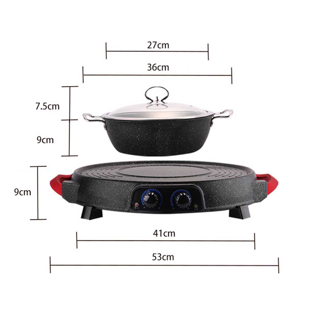 Premium 2 in 1 Electric Stone Coated Grill Plate Steamboat Two Division Hotpot - image4