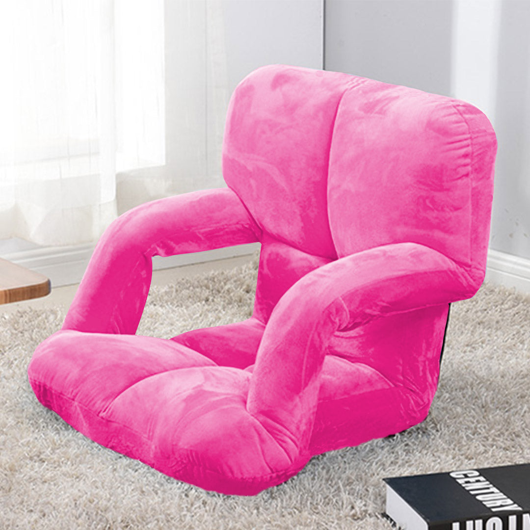 Premium 4X Foldable Lounge Cushion Adjustable Floor Lazy Recliner Chair with Armrest Pink - image3