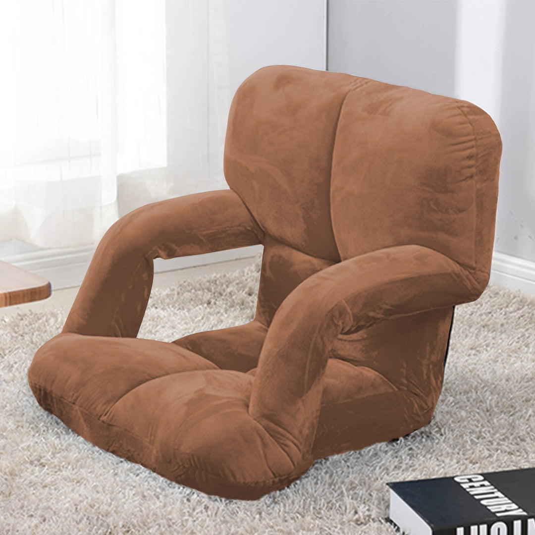 Premium Foldable Lounge Cushion Adjustable Floor Lazy Recliner Chair with Armrest Coffee - image3
