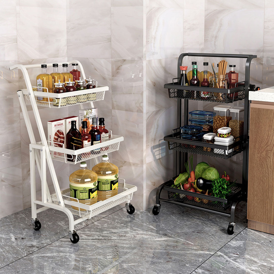 Premium 3 Tier Steel White Adjustable Kitchen Cart Multi-Functional Shelves Portable Storage Organizer with Wheels - image3