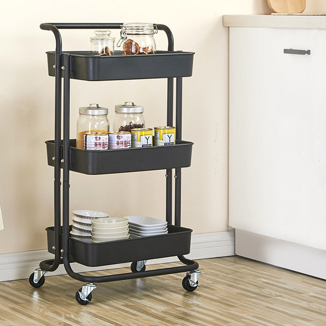 Premium 3 Tier Steel Black Movable Kitchen Cart Multi-Functional Shelves Portable Storage Organizer with Wheels - image3