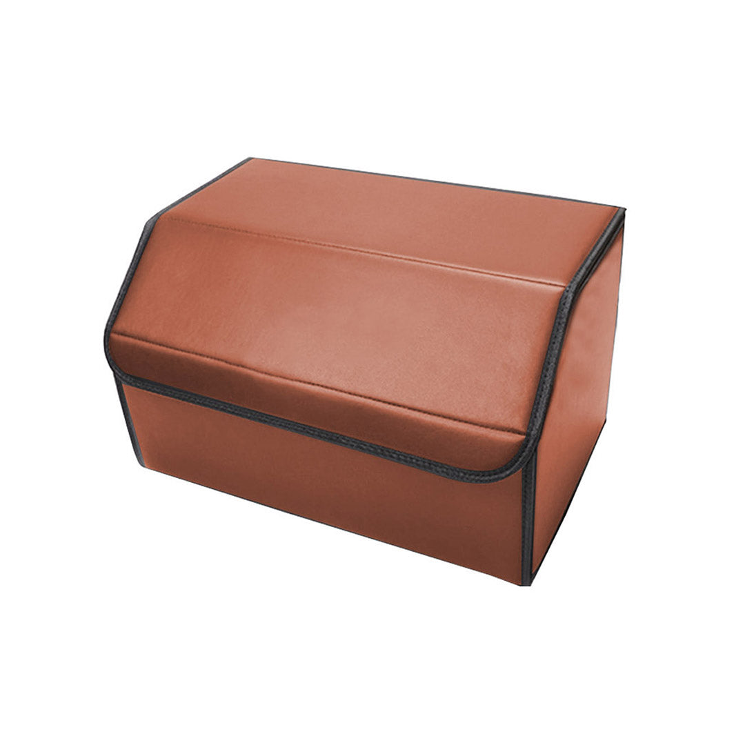 Premium 4X Leather Car Boot Collapsible Foldable Trunk Cargo Organizer Portable Storage Box Coffee Medium - image3