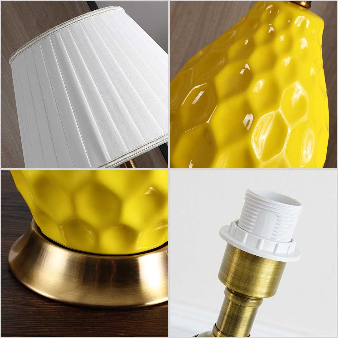 Premium Textured Ceramic Oval Table Lamp with Gold Metal Base Yellow - image3