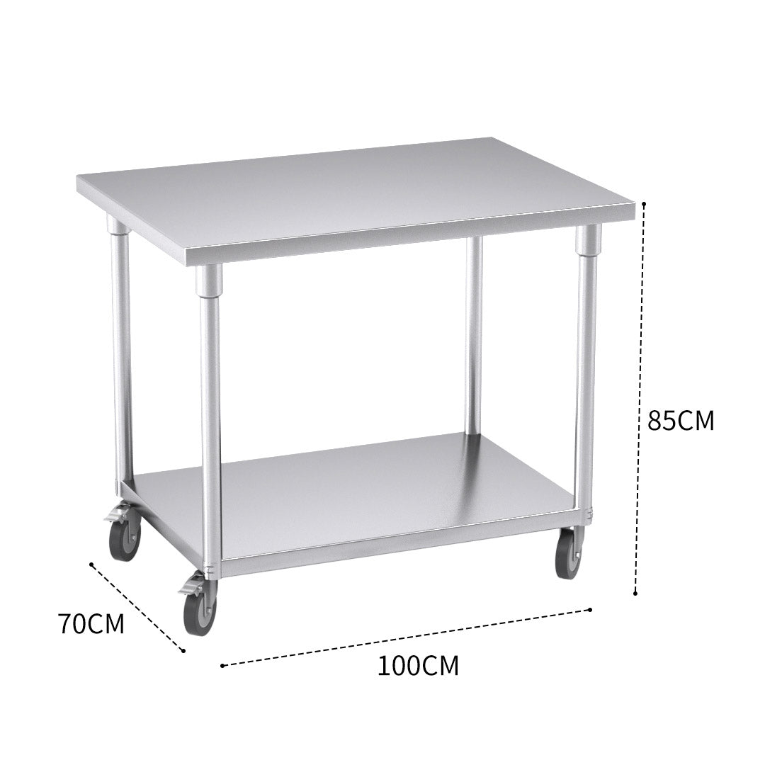 Premium 100cm Commercial Catering Kitchen Stainless Steel Prep Work Bench Table with Wheels - image3