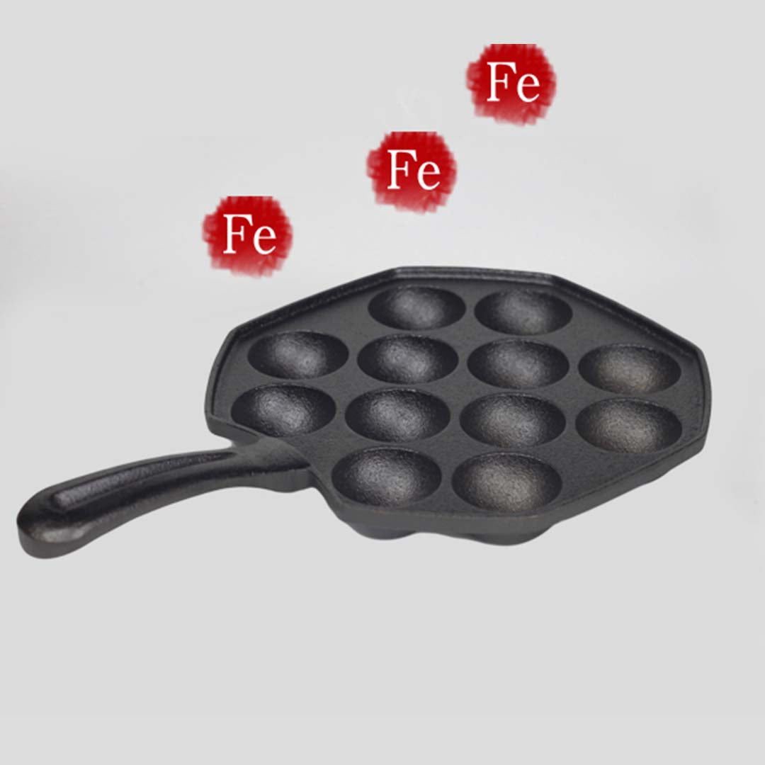 Premium 18CM Cast Iron Takoyaki Fry Pan Octopus Balls Maker 12 Hole Cavities Grill Mold - image3