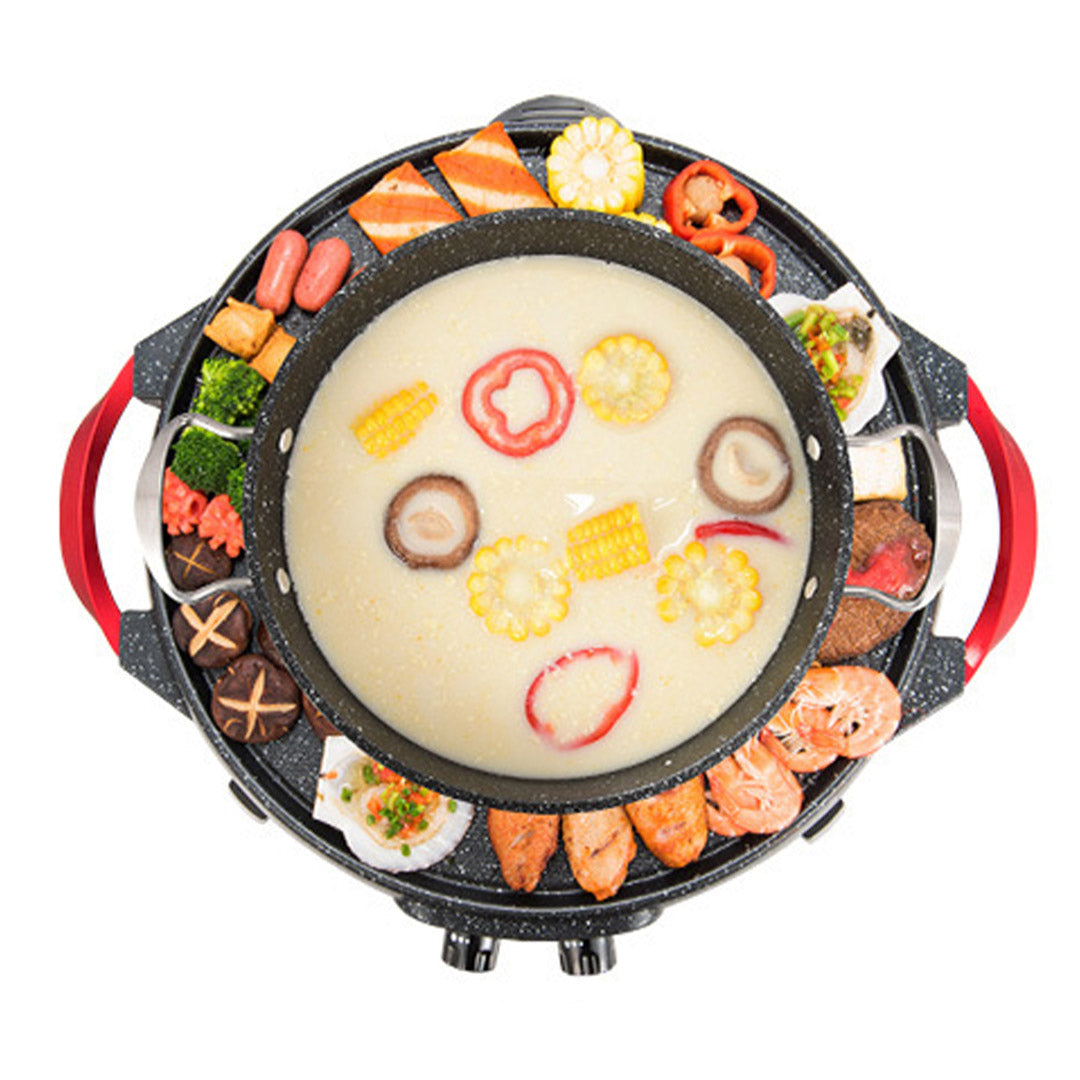 Premium 2X 2 in 1 Electric Stone Coated Teppanyaki Grill Plate Steamboat Hotpot - image3