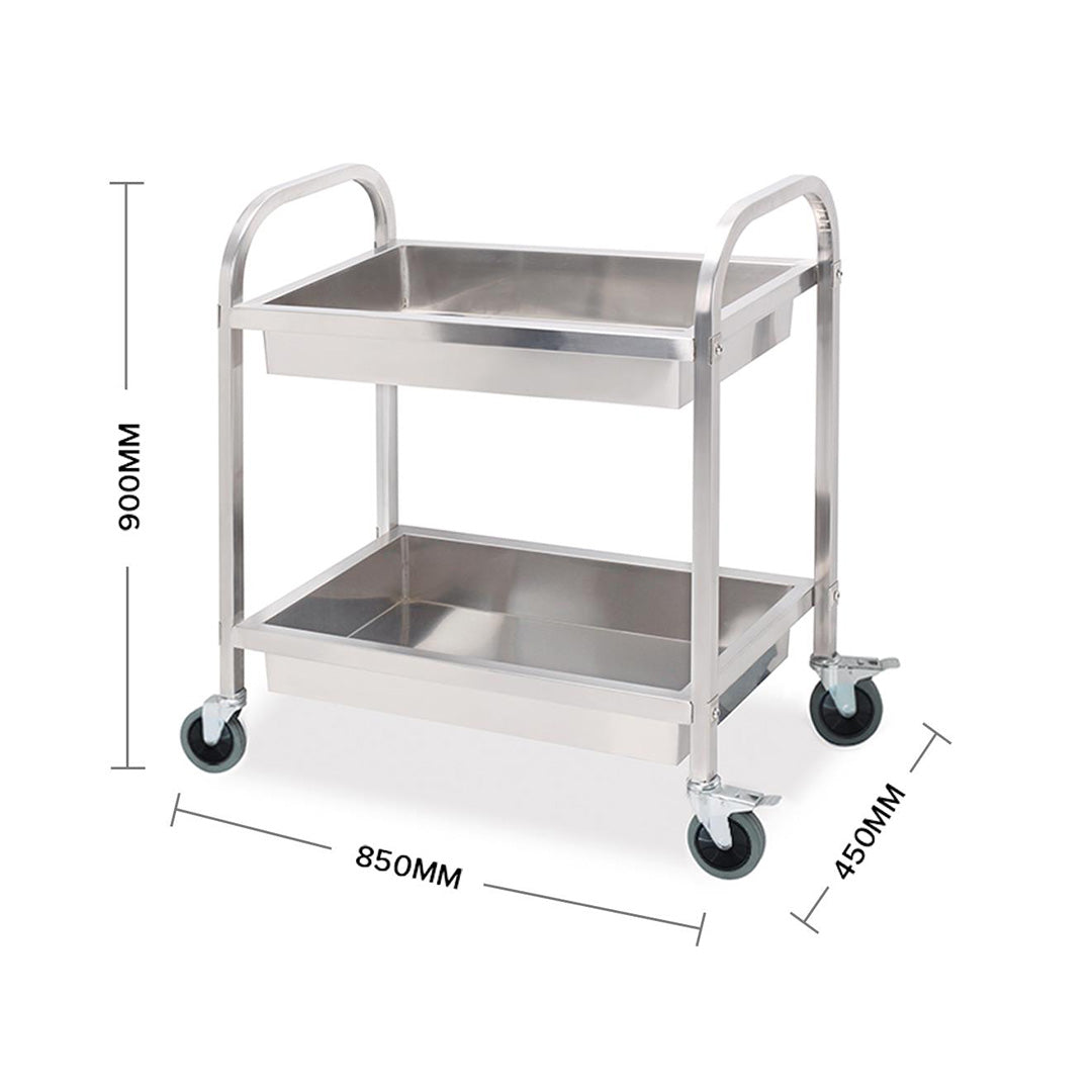 Premium 2X 2 Tier 85x45x90cm Stainless Steel Kitchen Trolley Bowl Collect Service Food Cart Medium - image3