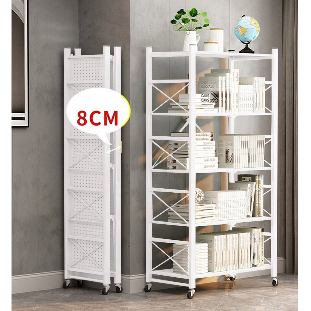 Premium 2X 5 Tier Steel White Foldable Display Stand Multi-Functional Shelves Portable Storage Organizer with Wheels - image3