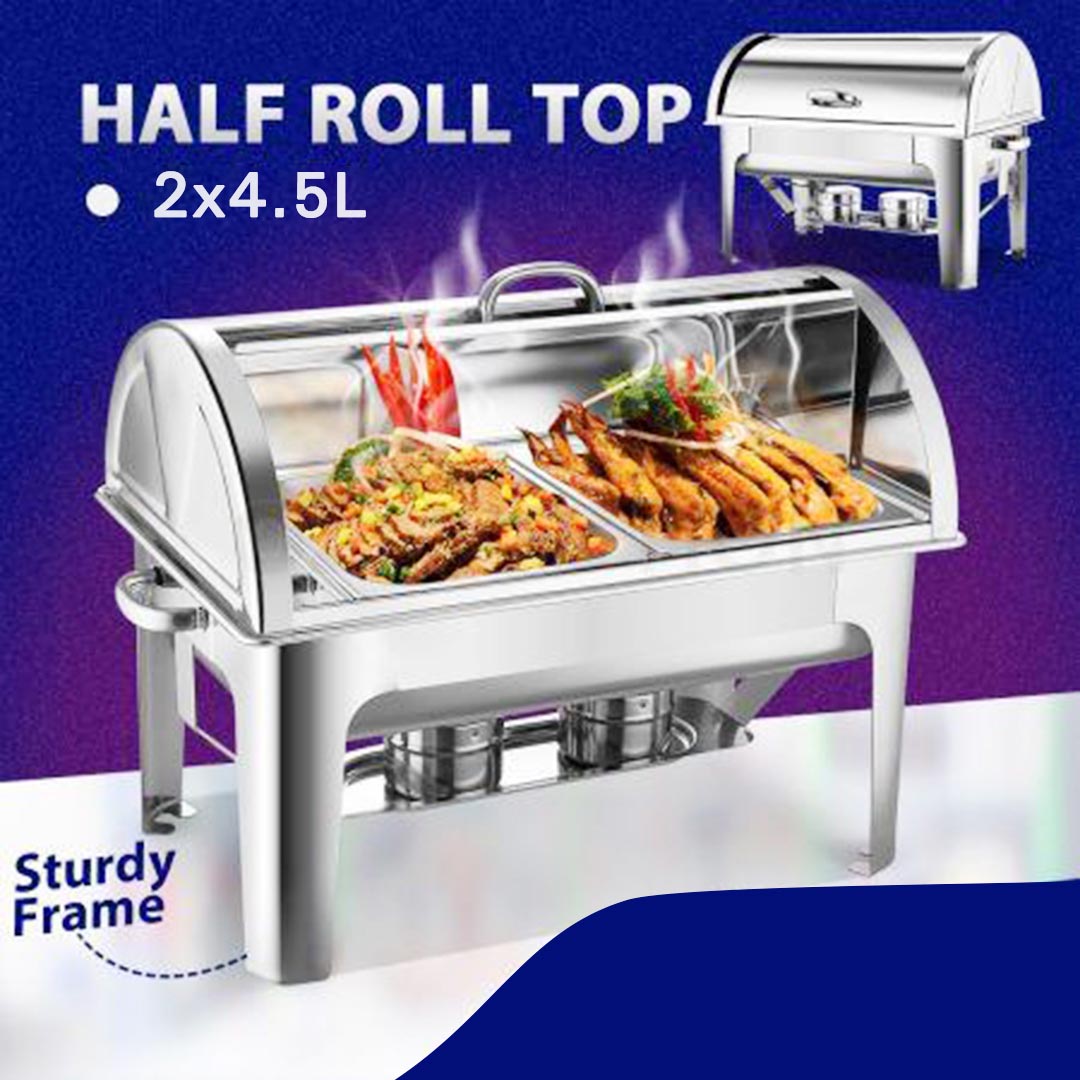 Premium 4.5L Dual Tray Stainless Steel Roll Top Chafing Dish Food Warmer - image3