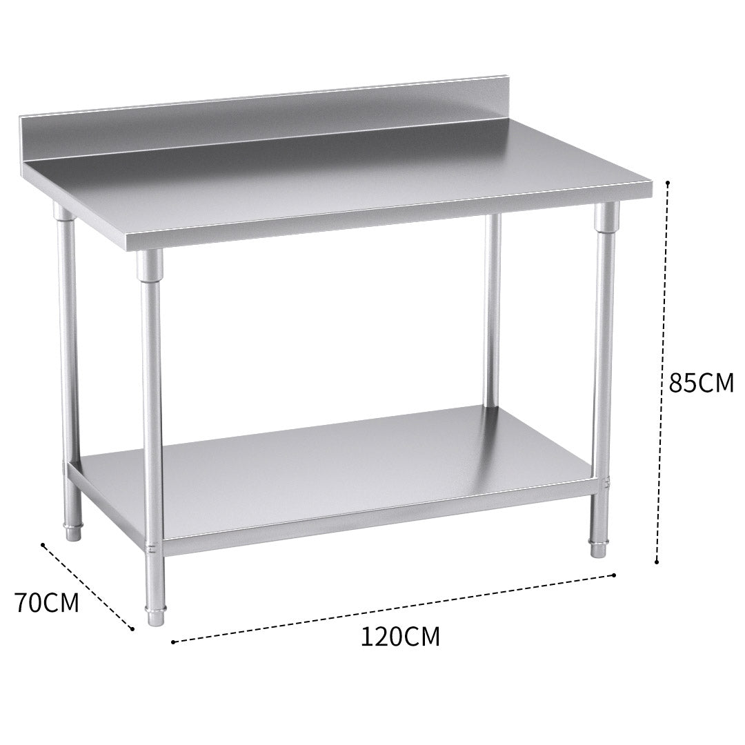 Premium Commercial Catering Kitchen Stainless Steel Prep Work Bench Table with Back-splash 120*70*85cm - image3