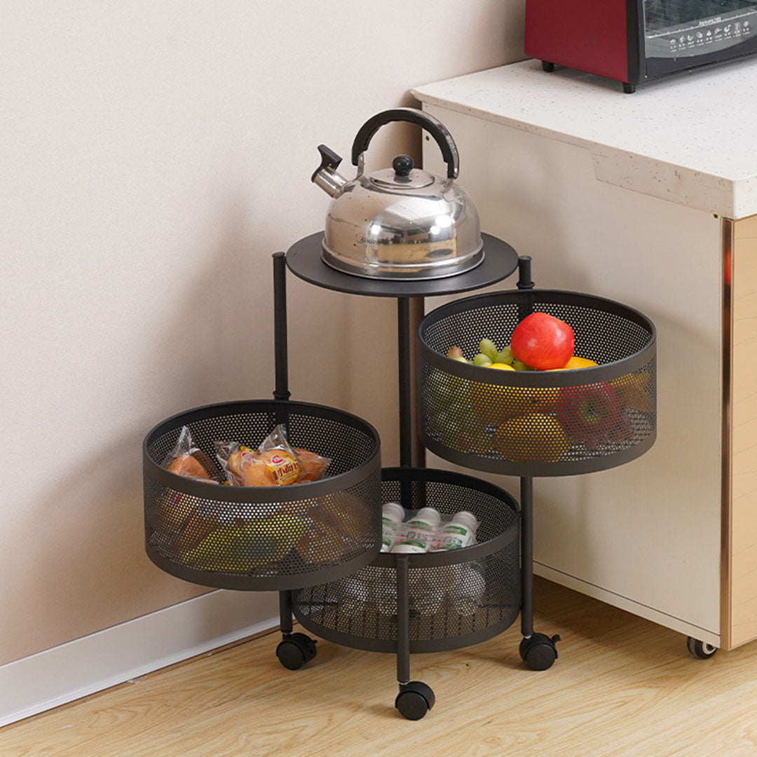 Premium 2X 3 Tier Steel Round Rotating Kitchen Cart Multi-Functional Shelves Portable Storage Organizer with Wheels - image3