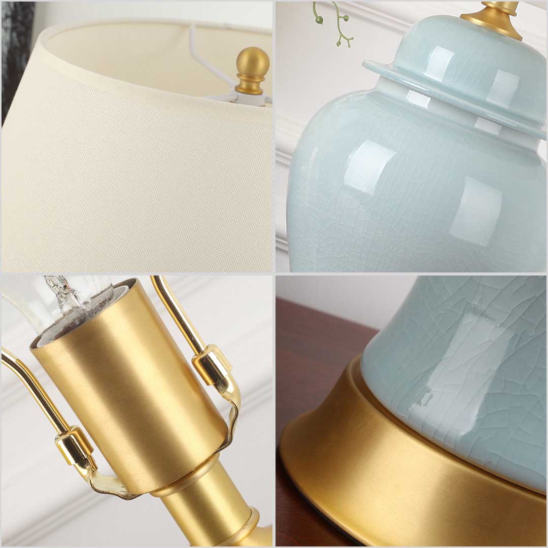 Premium 2X Oval Ceramic Table Lamp with Gold Metal Base Desk Lamp Yellow - image3