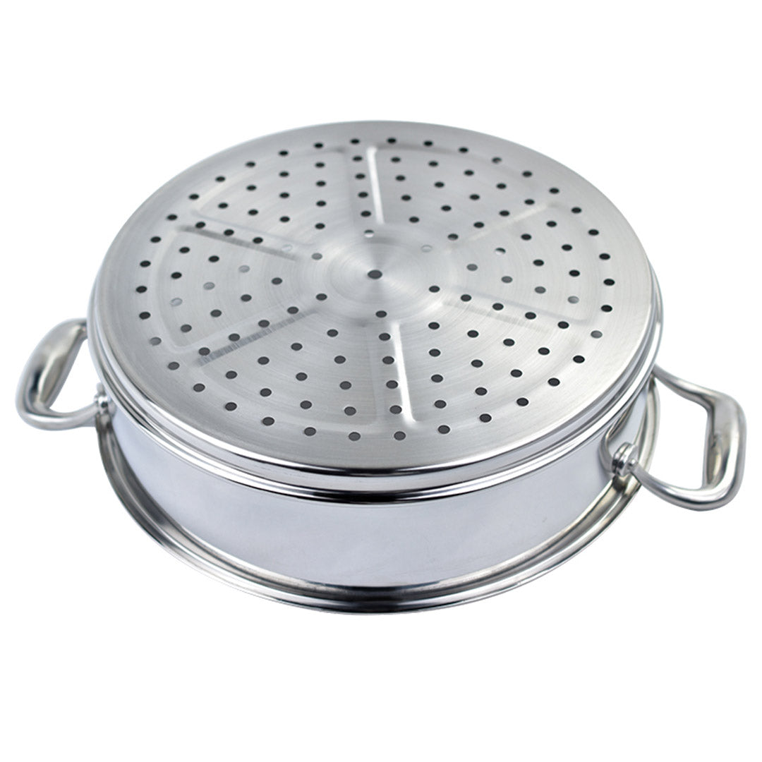 Premium 2X 3 Tier 32cm Heavy Duty Stainless Steel Food Steamer Vegetable Pot Stackable Pan Insert with Glass Lid - image4