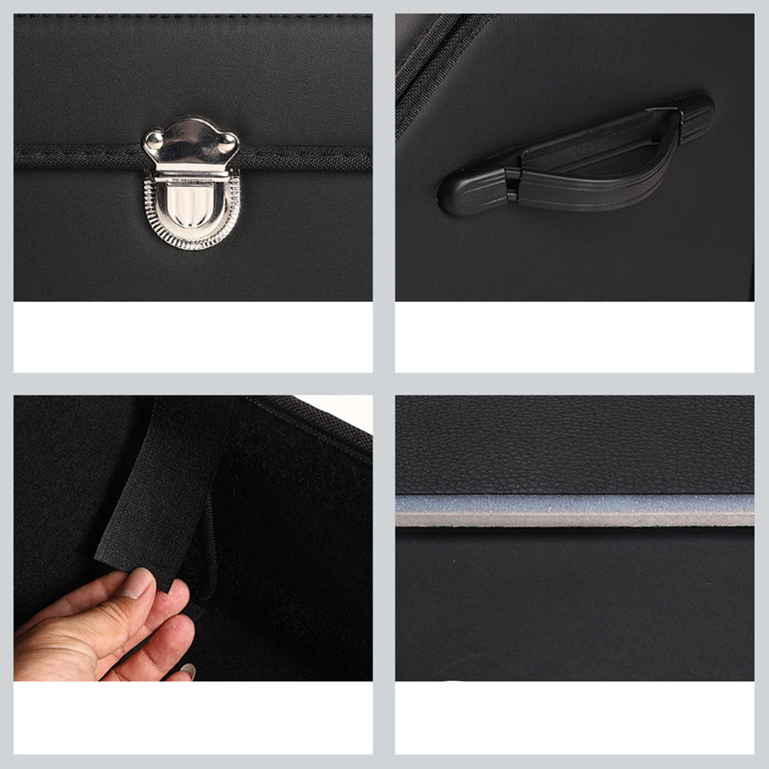 Premium Leather Car Boot Collapsible Foldable Trunk Cargo Organizer Portable Storage Box With Lock Black Small - image4