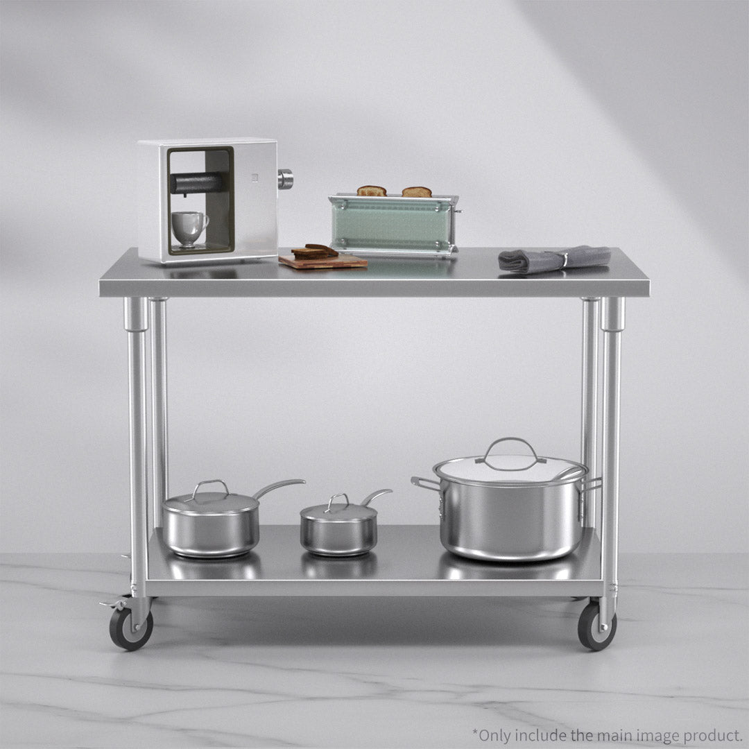 Premium 120cm Commercial Catering Kitchen Stainless Steel Prep Work Bench Table with Wheels - image4