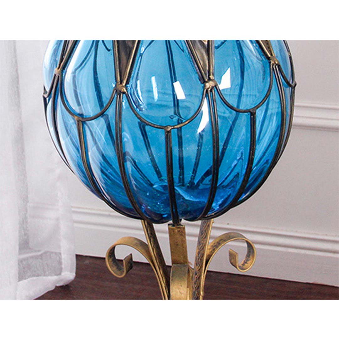 Premium 85cm Green Glass Floor Vase with Tall Metal Flower Stand - image4