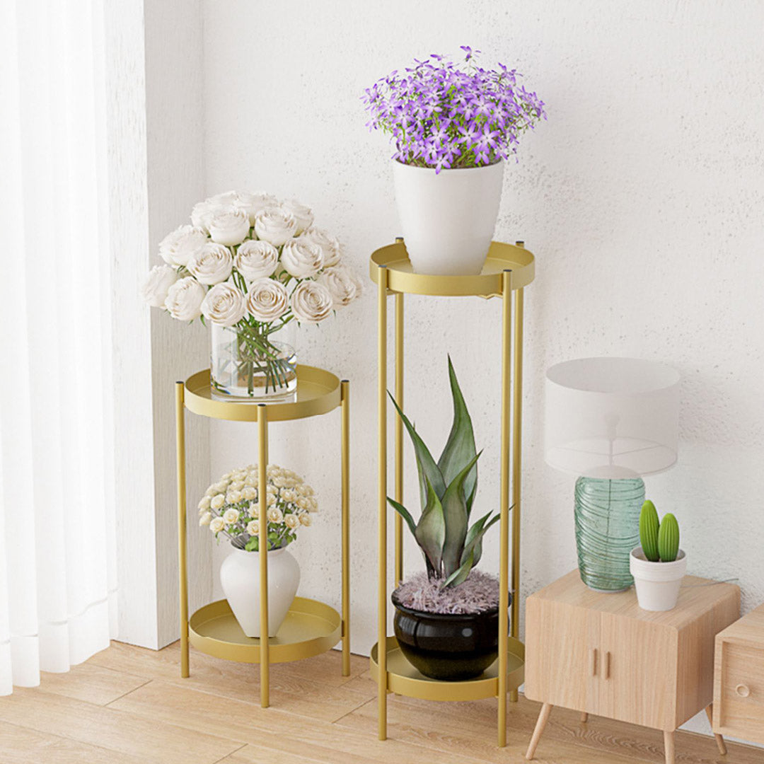 Premium 2 Layer 80cm Gold Metal Plant Stand Flower Pot Holder Corner Shelving Rack Indoor Display - image4