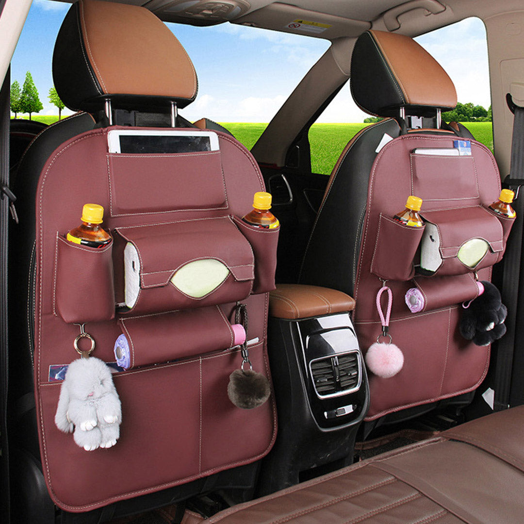 Premium 2X PVC Leather Car Back Seat Storage Bag Multi-Pocket Organizer Backseat and iPad Mini Holder Coffee - image4