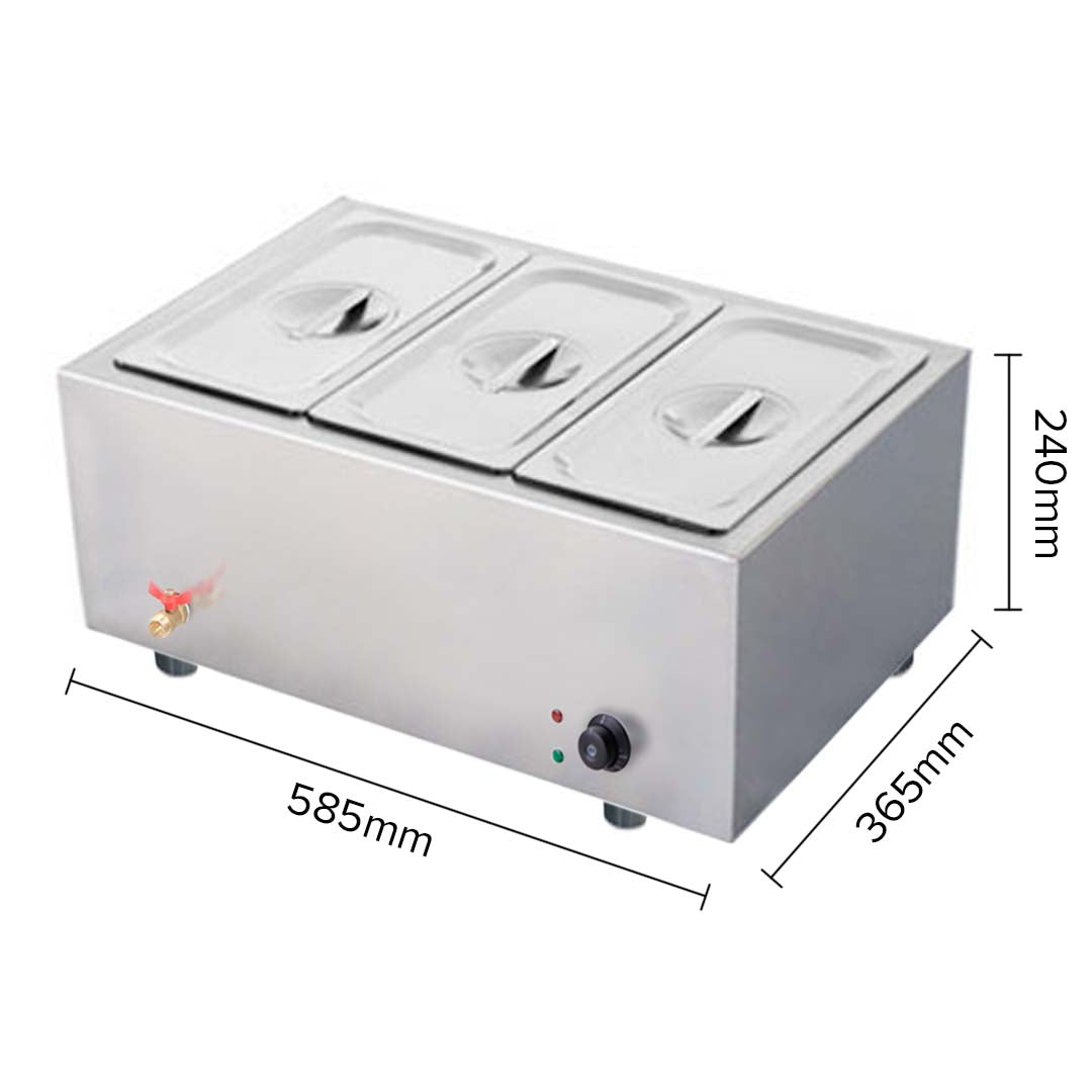 Premium Stainless Steel 3 X 1/2 GN Pan Electric Bain-Marie Food Warmer with Lid - image4