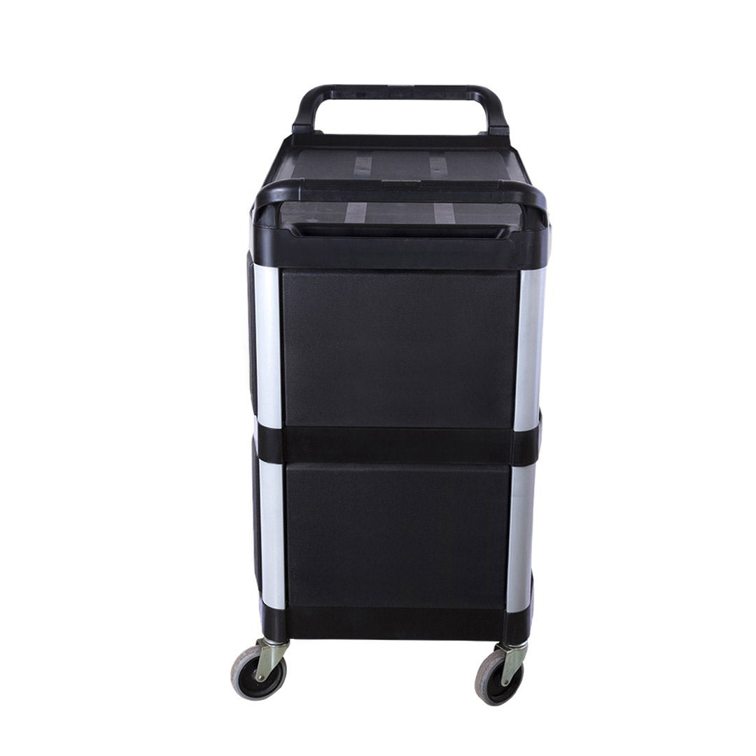 Premium 3 Tier Covered Food Trolley Food Waste Cart Storage Mechanic Kitchen Black - image4