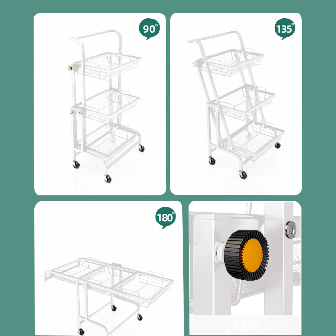 Premium 3 Tier Steel White Adjustable Kitchen Cart Multi-Functional Shelves Portable Storage Organizer with Wheels - image4