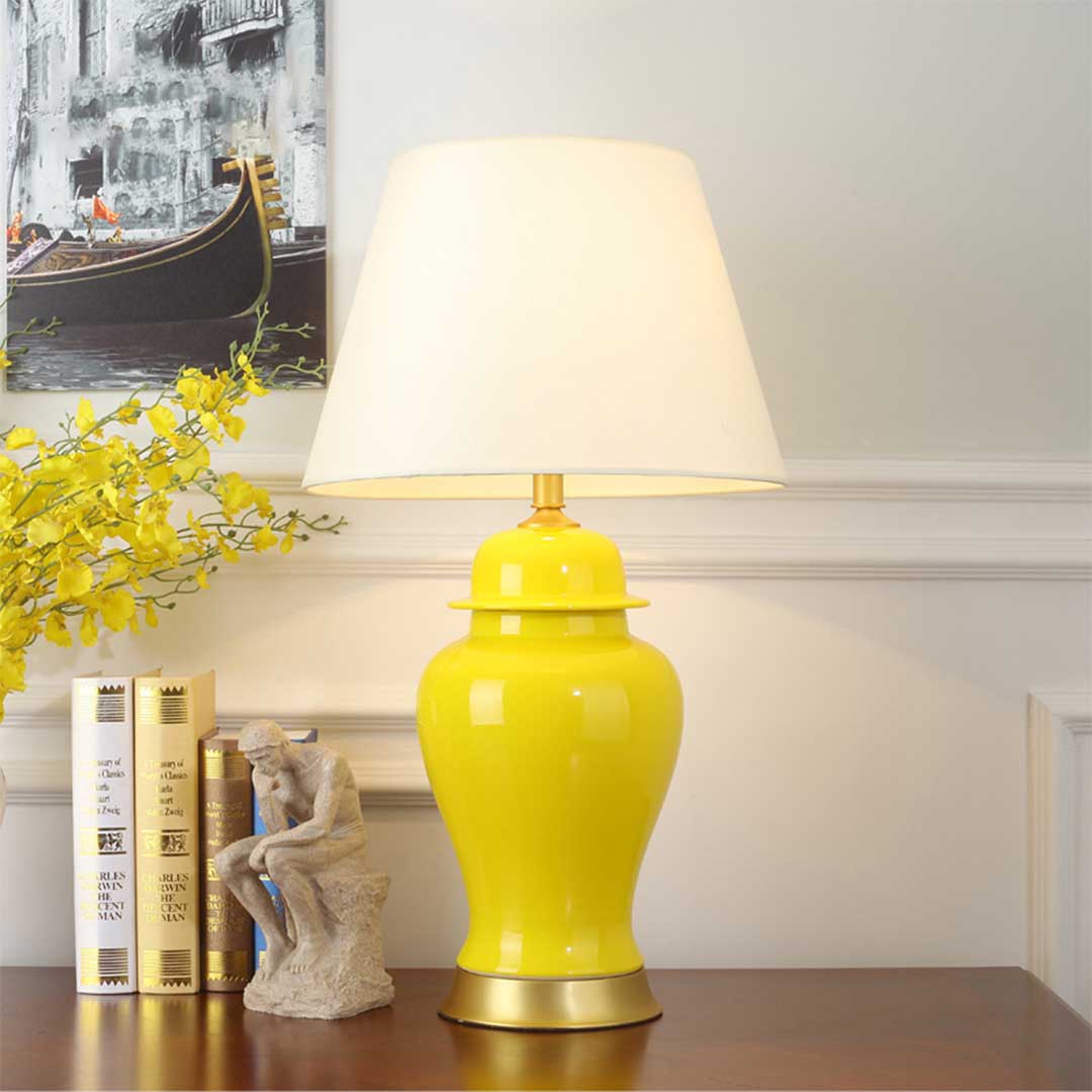 Premium Oval Ceramic Table Lamp with Gold Metal Base Desk Lamp Yellow - image4